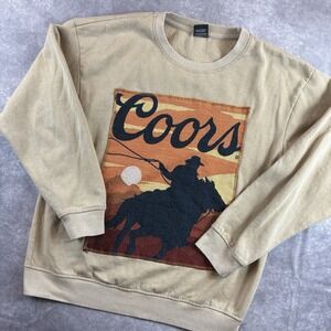 Coors Original Sweatshirt Mens M Beige Embroidered Patch Western Cowboy